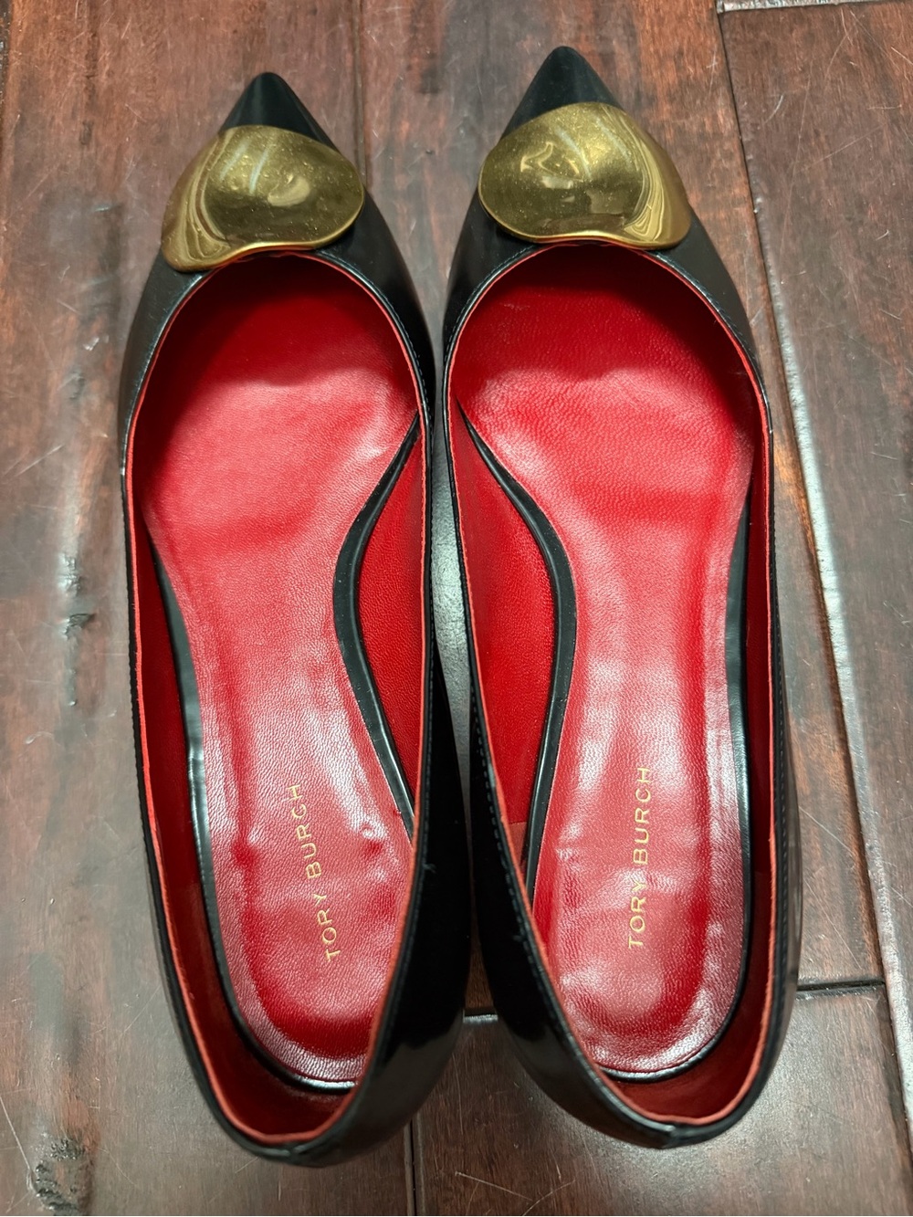 Tory Burch Women’s Black Pointed Toe Flats with Gold Accent - Picture 4 of 5